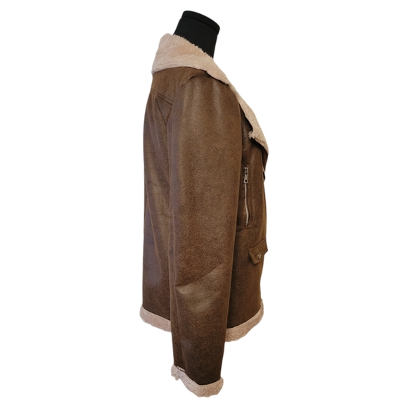 Miss London Faux Leather and Shearling Aviator Jacket Size Medium - Picture 2 of 6